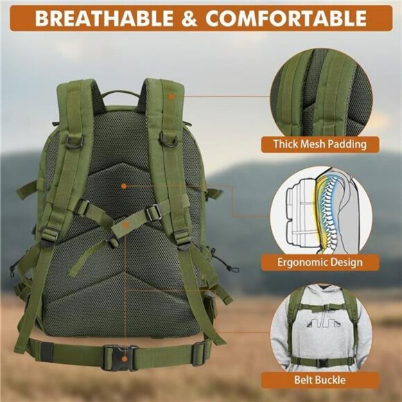 Large Tactical Backpack 45L Molle Military Hiking Camping Bug Out Bag Green - Picture 4 of 7